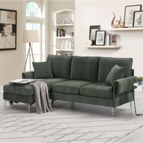 Convertible Sectional Sofa with 2 Pillows (Color: Green)