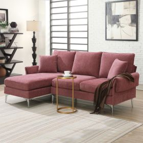 Convertible Sectional Sofa with 2 Pillows (Color: Pink)