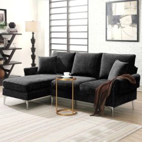 Convertible Sectional Sofa with 2 Pillows (Color: Black)