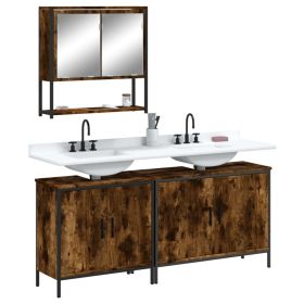 3 Piece Bathroom Furniture Set in Smoked Oak Engineered Wood (Color: Brown)