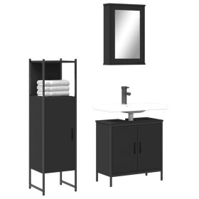 3 Piece Bathroom Furniture Set in Black Wood (Color: Black)