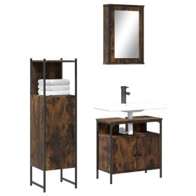 3 Piece Bathroom Furniture Set in Smoked Oak Wood (Color: Brown)