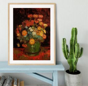 Vase with Zinnias by Van Gogh Framed Print (Color: Natural, size: 12" x 8" / 30cm x 20cm (approx))